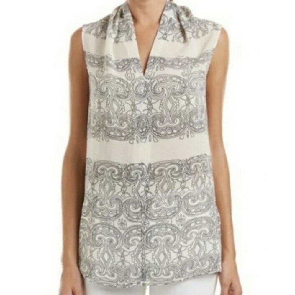 CAbi Scroll Print Scroll Work Sheer Sleeveless Tank Top Tunic #3091